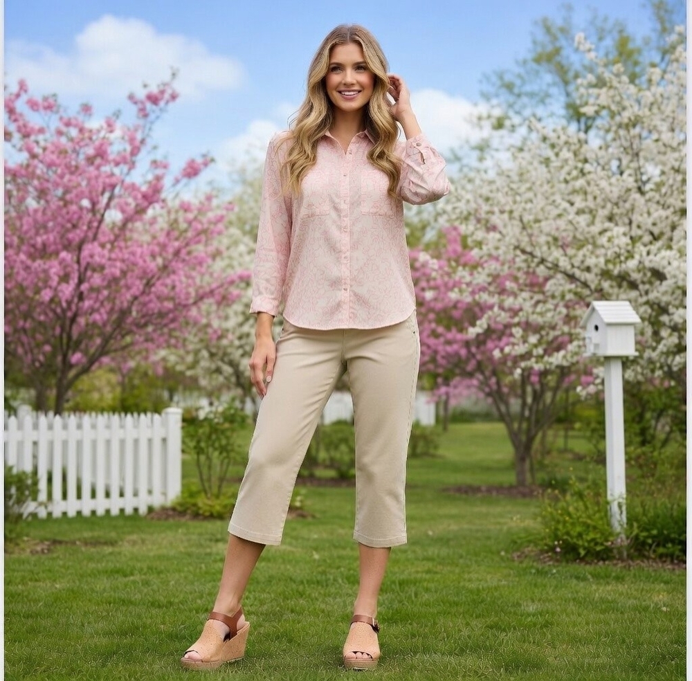 Hillard Hanson Women's Cropped Straight Leg Capri Pants 10 Tan Stretch NWT - Picture 3 of 10